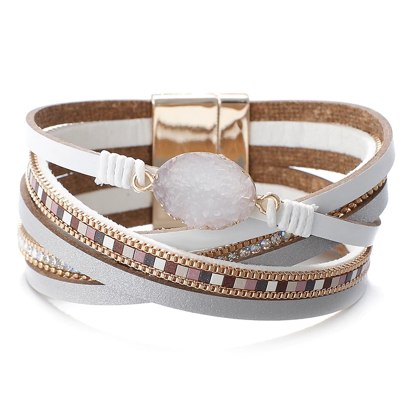 [BR000037] Bratara statement multilayer BOHO Silver Touch