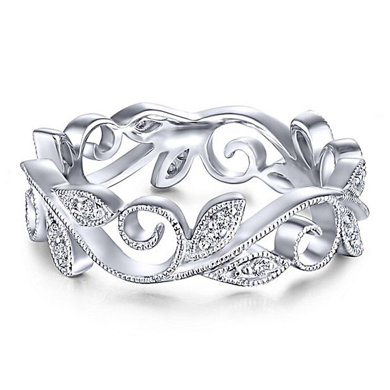 Inel Magnolia Leaf, Model Eternity cu Zirconiu Pavé