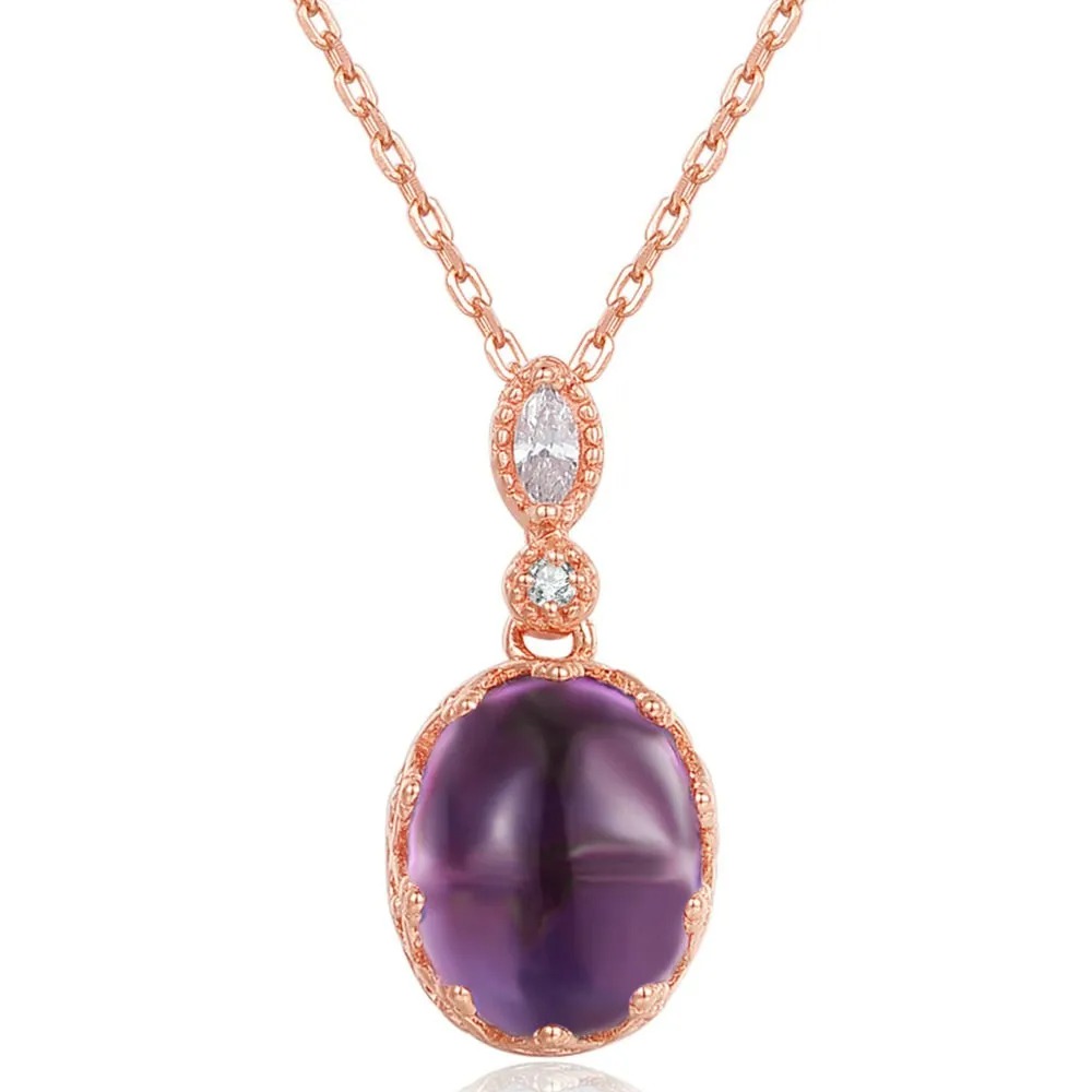 [CO000073] Colier Virginia cu Ametist Natural, placat cu aur roz de 18K