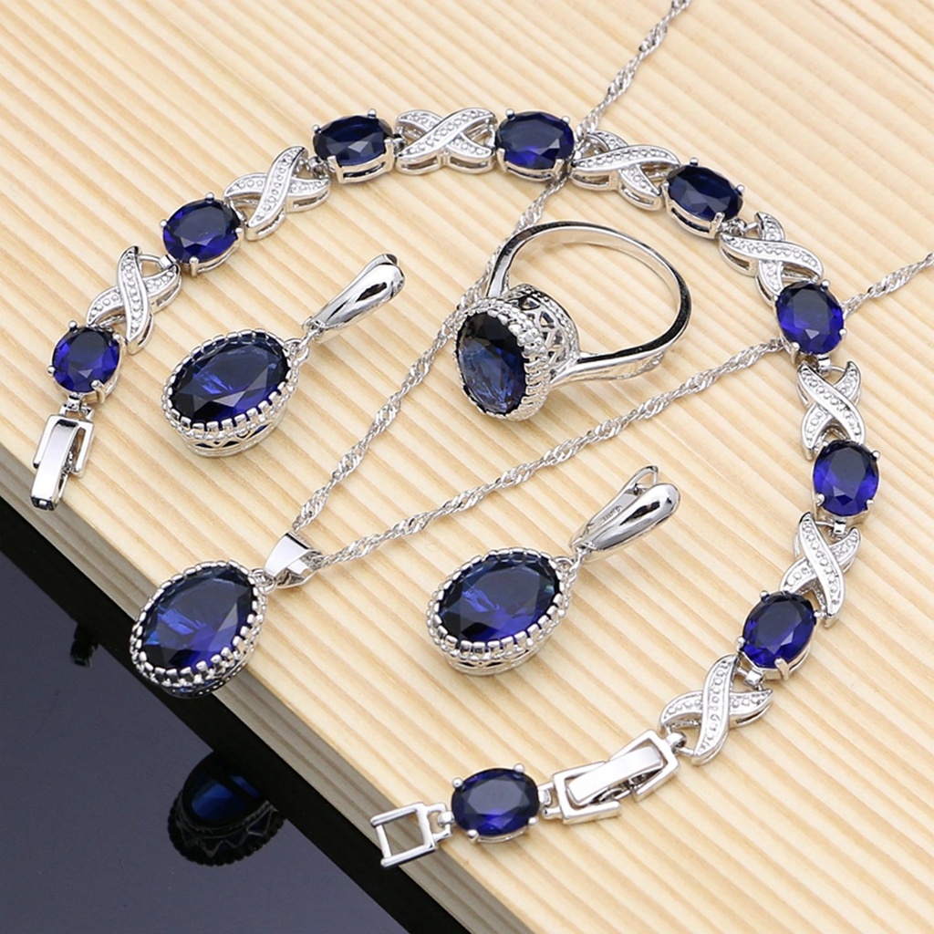 [ST000034] Set complet Natural Dark Blue cu Pandantiv, Bratara, Cercei si Inel (5)