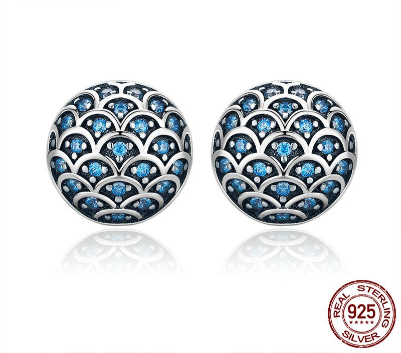 Cercei Blue Ocean din Argint 925, Model Solzi